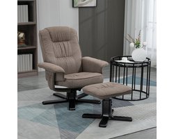 CHARLY relaxfauteuil met kruk in bruin, gestoffeerd en bekleed met stof, verstelbare rugleuning