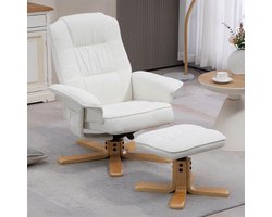 CHARLY relaxfauteuil met kruk, wit - Incl. kantelbare rugleuning, draaifunctie, zijbergruimte, max. 100kg. Gezellige fauteuil voor de woonkamer, relaxfauteuil met relaxfunctie - Hoofdafbeelding