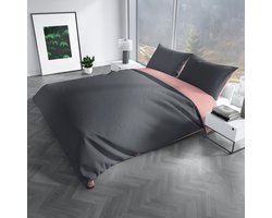 Charm & Co Dubbelzijdig Antraciet Roze - Dekbedovertrek - Lits-jumeaux - 240 x 200/220