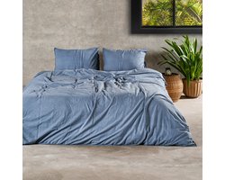 Charm & Co Stone washed - Dekbedovertrek - 100% Zacht Katoen - Eenpersoons - 140 x 200/220 - Blauw