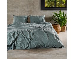 Charm & Co Stone washed - Dekbedovertrek - 100% Zacht Katoen - Tweepersoons - 200 x 200/220 - Groen