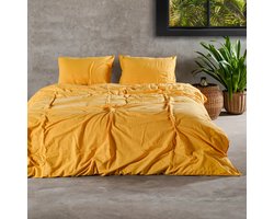 Charm & Co Stone washed - Dekbedovertrek - 100% Zacht Katoen - Tweepersoons - 200 x 200/220 - Mosterd