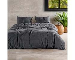 Charm & Co Stonewashed Antraciet - Dekbedovertrek - Eenpersoons - 140 x 200/220 - Antraciet