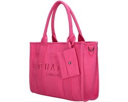 Charm London Bond Dames Tas - Canvas - Handtas - 34 x 27 x 15 cm - Praktisch - Crossbody Schouderband - Tote Bag - Dames Tas - Fuchsia