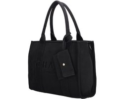 Charm London Bond Dames Tas - Canvas - Handtas - 34 x 27 x 15 cm - Praktisch - Crossbody Schouderband - Tote Bag - Dames Tas - Zwart
