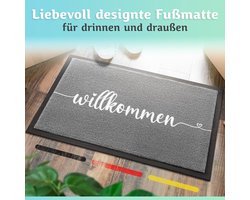 Charmante welkomstmat in optimale maat voor de voordeur met hart, grijze deurmat 40 x 60 cm, deurmat welkomstmat met spreuk