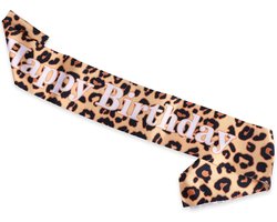 Cheetah Print Verjaardagssjerp - 80x9.5cm Satijnen Stof - Stijlvolle Luipaardprint Verjaardagssjerp voor Meisjes Jongens - Safari Jungle Wilde Dieren Themapartij Benodigdheden