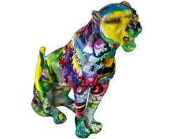 Cheetah street art geeltinten 21.5 cm hoog - figuur - beeldje - interieur - voor binnen - kleurrijk - decoratie - stuk - kunststof - origineel - cadeau - geschenk - gift - verjaardag - Kerst - Nieuwjaar - Pasen - Valentijn