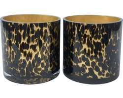 Cheetah - Theelichthouders - Waxinelichthouders - Set Van 2 - 12cm x Ø12cm - Glas