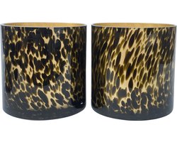 Cheetah - Theelichthouders - Waxinelichthouders - Set Van 2 - 15cm x Ø15cm - Glas