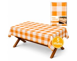 Chef Aid Kunststof Tafelkleed Oranje/Wit – 5 Stuks – 130 x 175 cm – Wegwerp Tafelkleed – Feest & Picknick