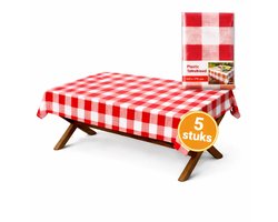 Chef Aid Kunststof Tafelkleed Rood/Wit – 5 Stuks – 130 x 175 cm – Wegwerp Tafelkleed – Feest & Picknick