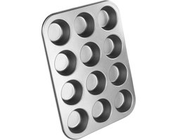 Chef Aid Muffinvorm – 12 Cupcakevormpjes – Anti-aanbak – Carbonstaal – Muffinblik voor Cupcakes, Muffins & Cakepops – Ovenbestendig – Vriezer & Koelkast – Grijs – Gemakkelijk Schoon te Maken