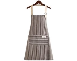 Chef-keukenschorten, verstelbaar schort, kookschort, met zak, waterdicht, katoen en linnen, gestreept patroon, voor koken, bakken en tuinieren, koffie