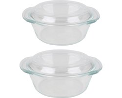 Chef Traiteur Ovenschalen set met deksel - rond - borosilicaat glas - 1.5 en 2.1 Liter