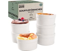 Chefarone Creme Brulee Schaaltjes - 6 Mini Ovenschalen - Ramekin Schaaltjes Keramiek - Souffleschaaltjes 200 ML - Koken met Kinderen - Toetjes Schaaltjes - Wit