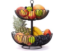Chefarone Fruit Etagère 2 Laags - Fruitmand Metaal - Fruitschaal - Groentemand - Opberger - Zwart