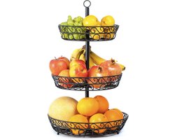 Chefarone Fruit Etagère 3 Laags - Fruitmand Metaal - Fruitschaal - Groentemand - Opberger - Zwart