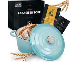Chefarone Gietijzeren Pan 3.5L - Braadpan Inclusief Deksel - Geschikt Voor Alle Warmtebronnen - Geëmailleerd Blauw