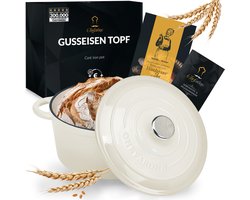 Chefarone Gietijzeren Pan 3.5L - Braadpan Inclusief Deksel - Geschikt Voor Alle Warmtebronnen - Geëmailleerd Creme Wit