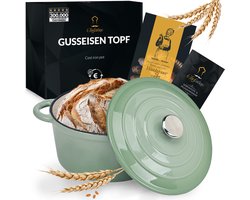 Chefarone Gietijzeren Pan 3.5L - Braadpan Inclusief Deksel - Geschikt Voor Alle Warmtebronnen - Geëmailleerd Groen