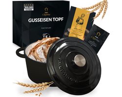Chefarone Gietijzeren Pan 3.5L - Braadpan Inclusief Deksel - Geschikt Voor Alle Warmtebronnen - Geëmailleerd Zwart