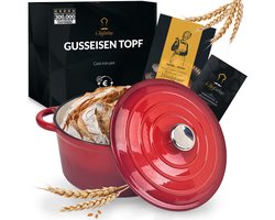 Chefarone Gietijzeren Pan 3.5L - Braadpan Inclusief Deksel - Geschikt Voor Alle Warmtebronnen - Ø27cm - Geëmailleerd Rood - Hittebestendig tot 300°C - Cadeautje voor Haar