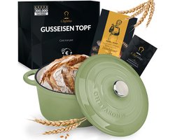 Chefarone Gietijzeren Pan 3.5L - PFAS vrij - Braadpan Inclusief Deksel - Geschikt Voor Alle Warmtebronnen - Geëmailleerd Groen - Moederdag Cadeautje