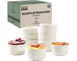 Chefarone Mini Ronde Ovenschalen - Mini Vormpjes Set Van 10 - Bakvormen Keramiek 200 ML - Crème brulée schaaltje - Wit