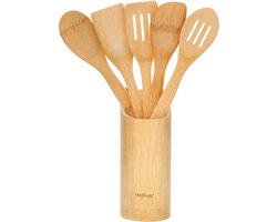 Cheffinger, Bamboe Spatelset Keuken met Bestekhouder, Bruin / Beige