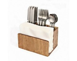 Cheffinger Bestekbak - 4-vakken - Acacia Hout - Keuken Organizer voor Bestek & Servetten