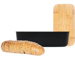 Cheffinger Broodtrommel - Bamboe - Zwart - Brooddoos - Brood Bewaren - Vershouddoos voor Brood