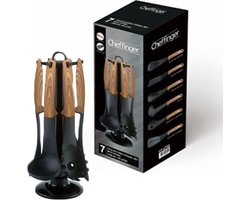 Cheffinger Keukenset - Keukengerei - Met Houder - 7-delig - Kunststof - Zwart/houtlook