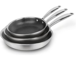 Cheffinger Koekenpannen Set - RVS - 3-delig - 20, 24, 28cm - RVS - Honingraat - Inductie