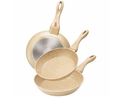 Cheffinger Koekenpannenset - 3-delig - Beige - Koekenpan 20, 24,28cm - Inductie