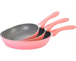 Cheffinger Koekenpannenset - 3-delig - Roze - Koekenpan 20, 24,28cm - Inductie