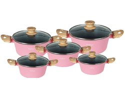 Cheffinger Pannenset - 10-delig - Roze - Inductie - Met Glazen Deksels