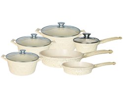 Cheffinger Pannenset - 12-delig - Beige - Inductie - Met Glazen Deksels - Japandi Stijl