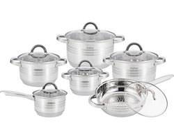 Cheffinger Pannenset - 12-delig - Zilver - RVS - Kookpannen - Inductie