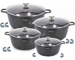 Cheffinger Pannenset - 8-delig - Zwart - Inductie - 20cm, 24cm, 28cm, 32cm