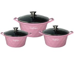 Cheffinger Pannenset - Diamond Line - 6-delig - 20, 24 & 28 cm - Roze