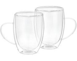 Cheffinger, Set 2 Glazen met dubbelwandig oor 350ml van massief borosilicaatglas, Transparant