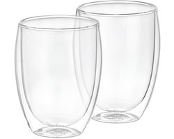 Cheffinger, Set 2 glazen voor dranken Dubbelwandig 350ml van Borosilicaatglas, Transparant