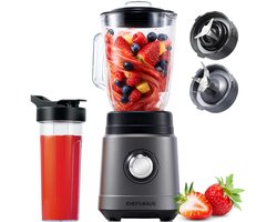 CHEFSHAUS Kitchen Blender - 1,5L Glas & 700ml To-Go beker - Grijs/Zwart - 1200W Smoothie maker - BPA-vrij - Krachtig, stil en eenvoudige reiniging
