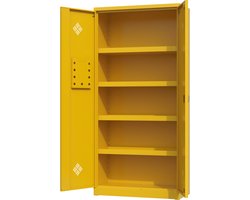 Chemiekast - Povag - 195x92x42 cm - Geel - 4 lekbakken zonder roosters - draaiknopslot - milieukast