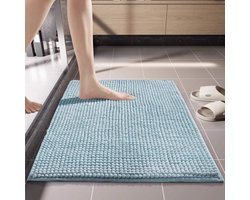 Chenille badmat, 60 x 40 cm, superabsorberende douchemat, antislip badmat, decoratief, machinewasbaar, voor douche en bad,Blauw
