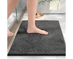 Chenille badmat, 60 x 40 cm, superabsorberende douchemat, antislip badmat, decoratief, machinewasbaar, voor douche en bad,Donkergrijs
