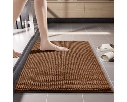 Chenille badmat, 60 x 40 cm, superabsorberende douchemat, antislip badmat, decoratief, machinewasbaar, voor douche en bad,Koffie