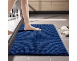 Chenille badmat, 60 x 40 cm, superabsorberende douchemat, antislip badmat, decoratief, machinewasbaar, voor douche en bad,Marineblauw