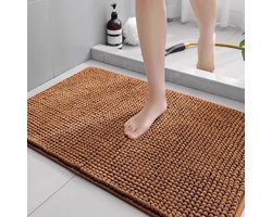 Chenille Badmat, Antislip Badkamermat, Absorberend Badkamer Kleed, Zacht Douchemat, Sneldrogende en Machinewasbaar Voor de Badkamer, Douche, Bad of als WC Mat(Bruin,40X60cm)